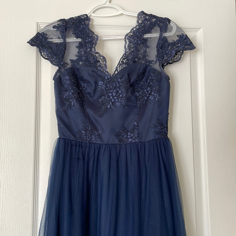 Navy embroidered formal maxi dress